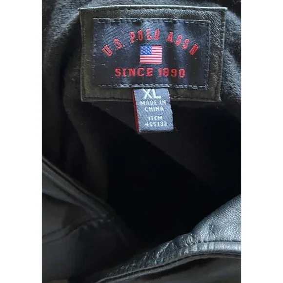 Vintage US Polo Assn Black Genuine Leather Jacket Men’s Sz XL Button Bomber